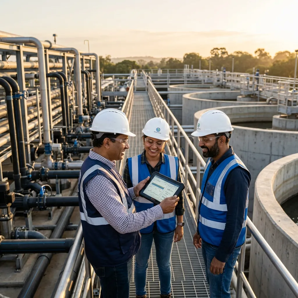 Engineering team reviewing infrastructure data on-site